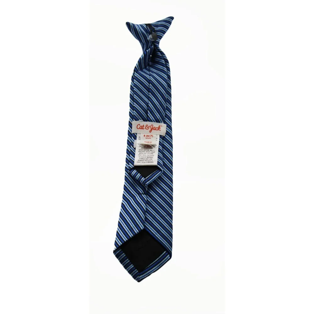 Cat & Jack Boys Blue Striped Clip-On Necktie Size S 6/7 Formal School Uniform